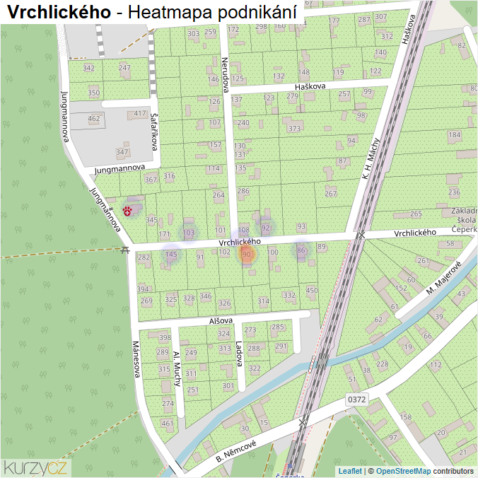 Mapa Vrchlického - Firmy v ulici.