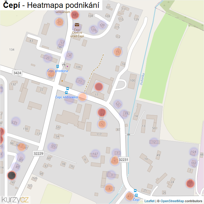 Mapa Čepí - Firmy v části obce.