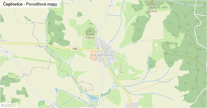 Čepřovice - záplavové mapy stoleté vody