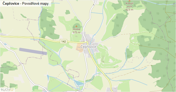 Čepřovice - záplavové mapy stoleté vody