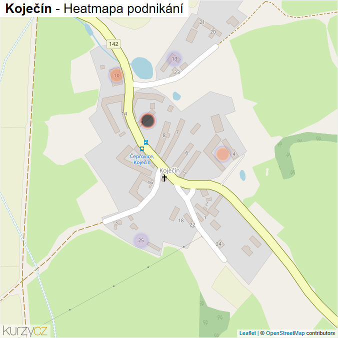 Mapa Koječín - Firmy v části obce.