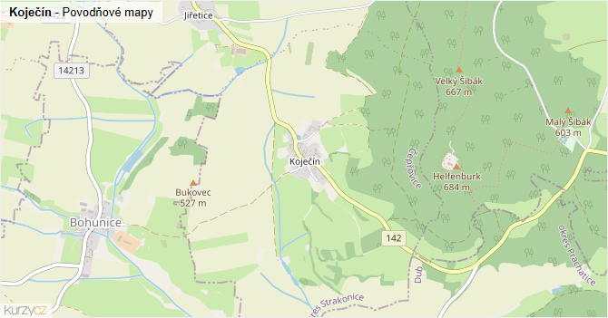Koječín - záplavové mapy stoleté vody