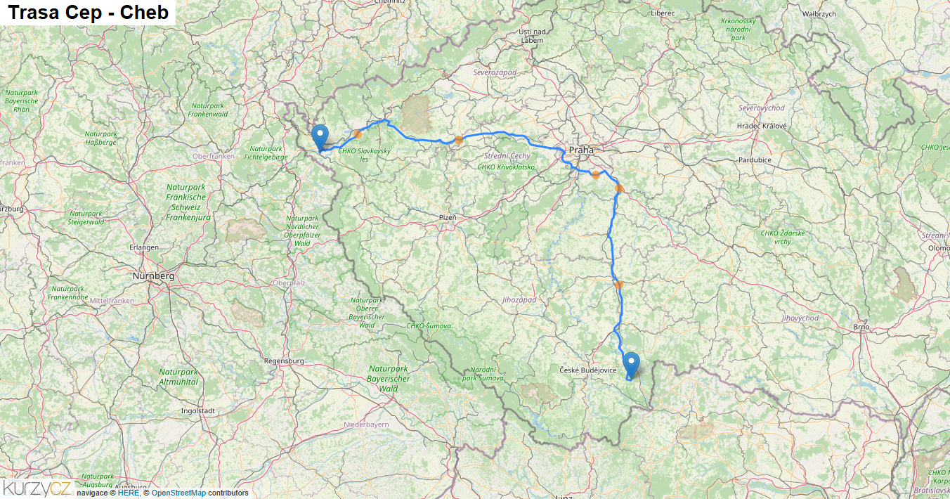 Cep-Cheb, mapa trasy