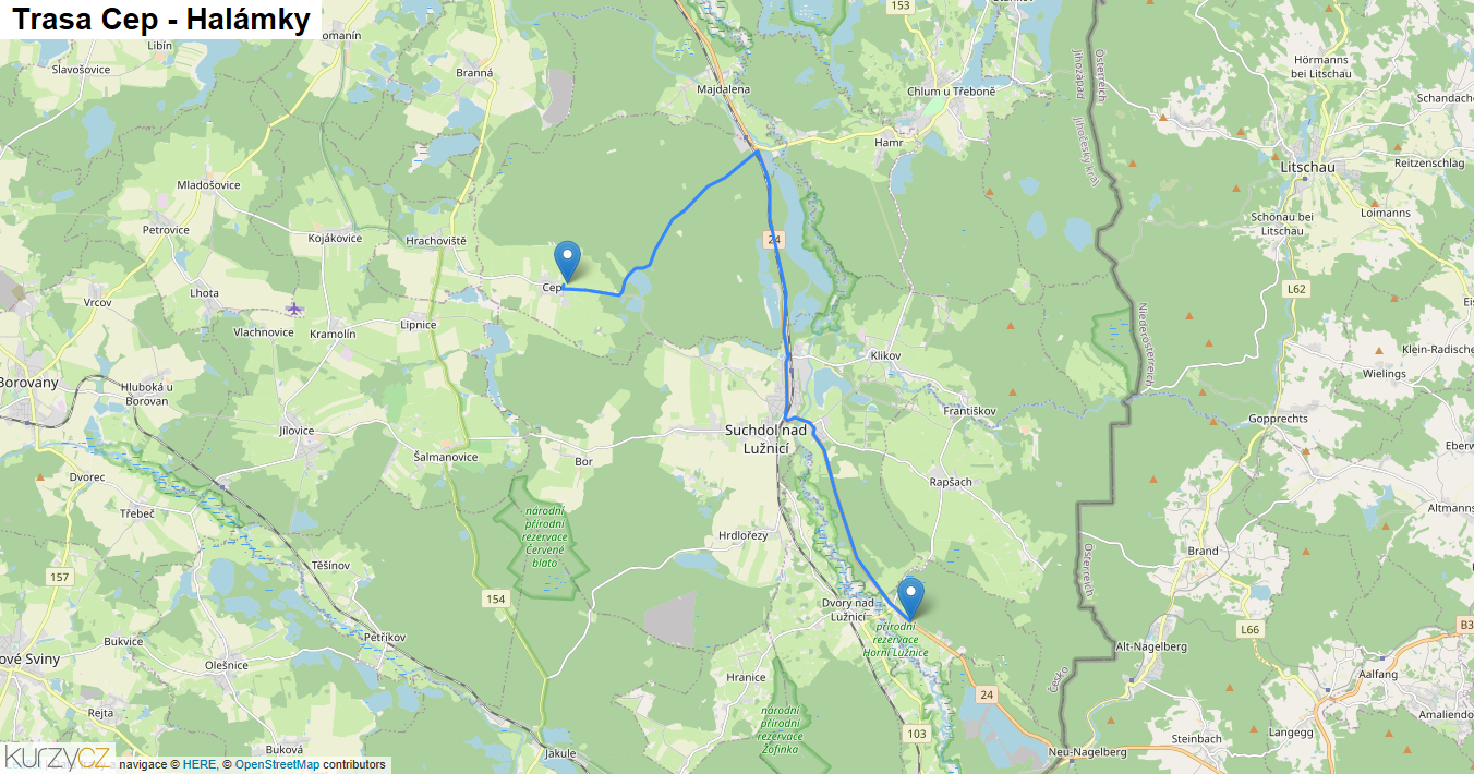 Cep-Halámky, mapa trasy