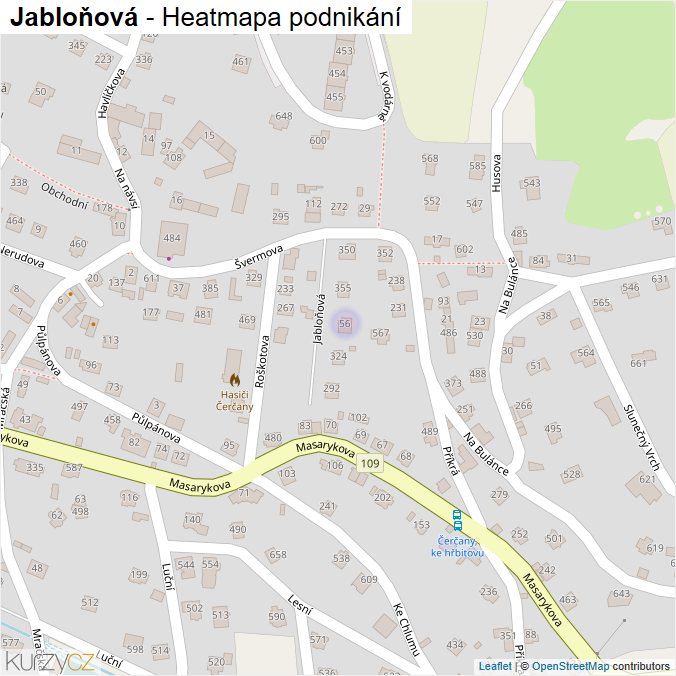 Mapa Jabloňová - Firmy v ulici.
