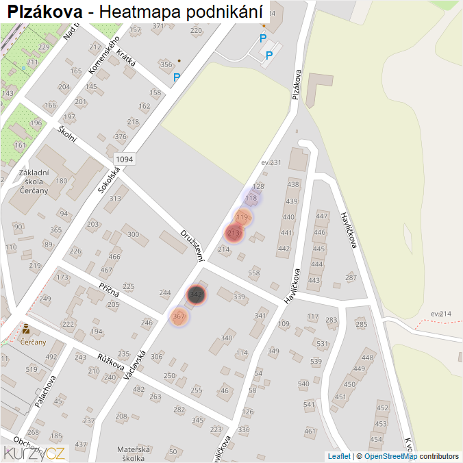 Mapa Plzákova - Firmy v ulici.
