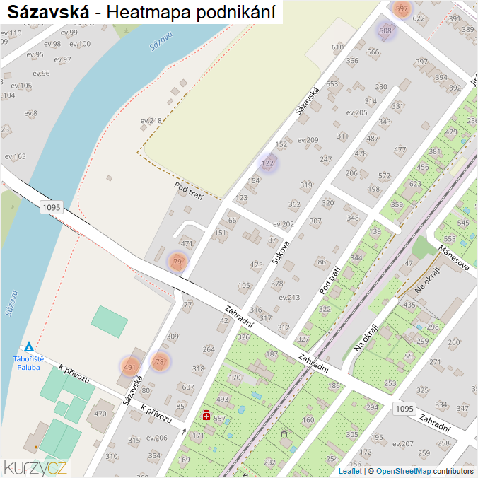 Mapa Sázavská - Firmy v ulici.