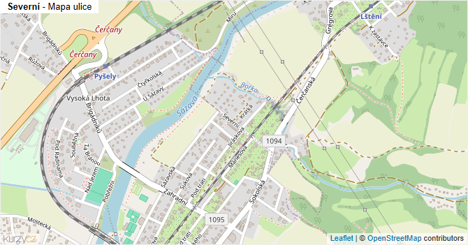 Severní - mapa ulice