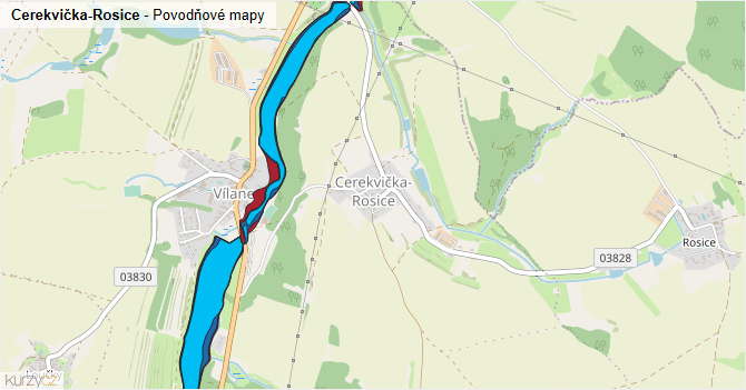 Cerekvička-Rosice - záplavové mapy stoleté vody