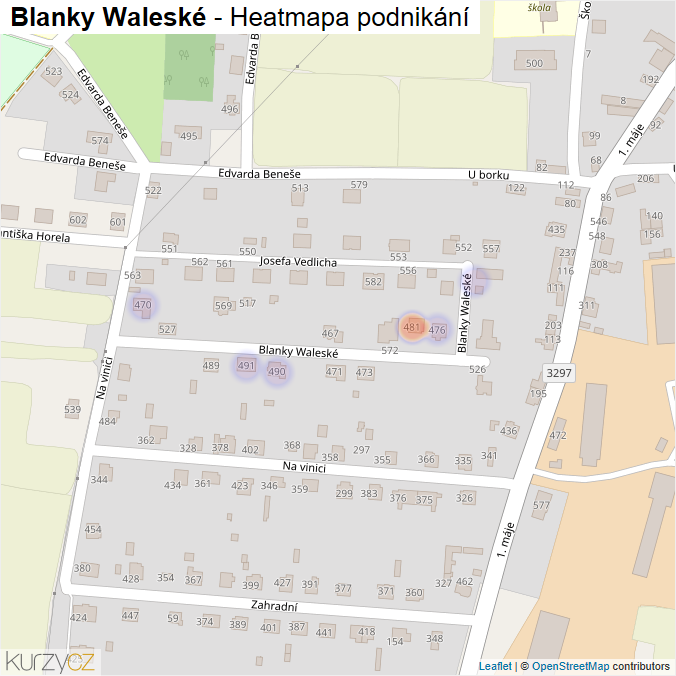Mapa Blanky Waleské - Firmy v ulici.