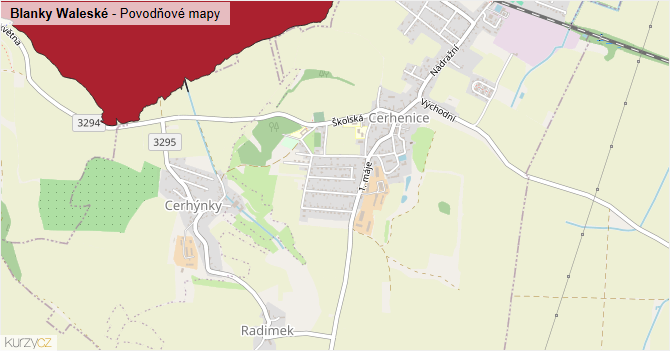 Blanky Waleské - záplavové mapy stoleté vody