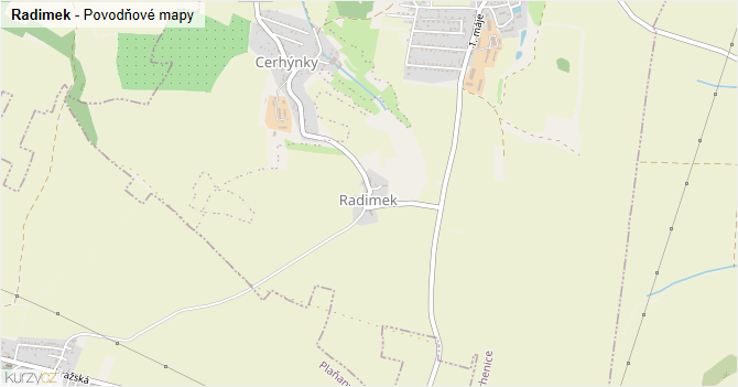 Radimek - záplavové mapy stoleté vody