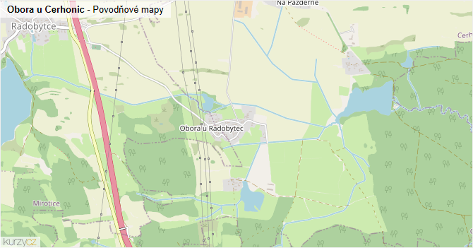 Obora u Cerhonic - záplavové mapy stoleté vody