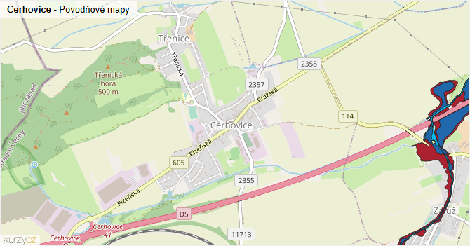 Cerhovice - záplavové mapy stoleté vody
