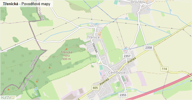 Třenická - záplavové mapy stoleté vody