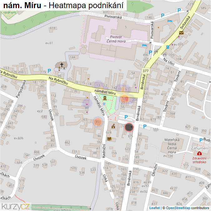 Mapa nám. Míru - Firmy v ulici.