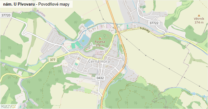 nám. U Pivovaru - záplavové mapy stoleté vody