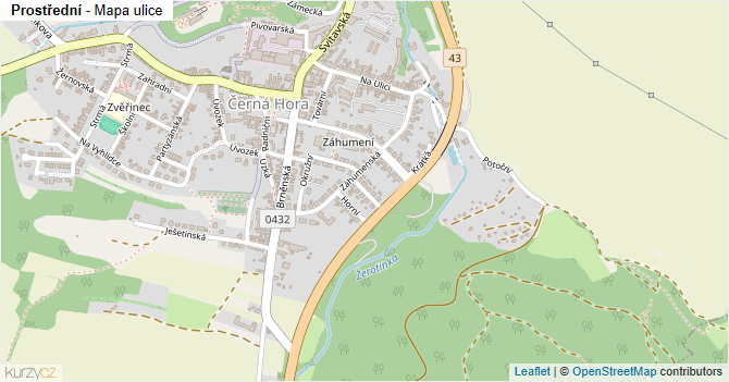 Prostřední - mapa ulice