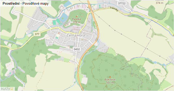 Prostřední - záplavové mapy stoleté vody