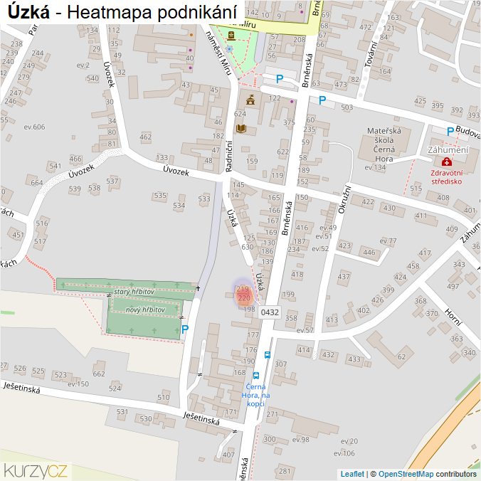 Mapa Úzká - Firmy v ulici.