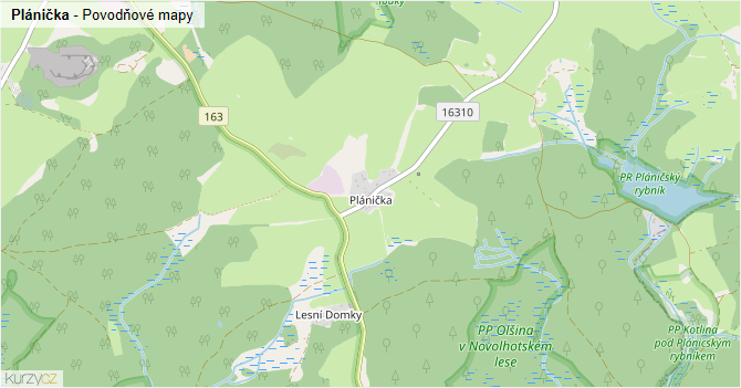 Plánička - záplavové mapy stoleté vody