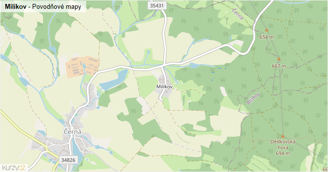 Milíkov - záplavové mapy stoleté vody