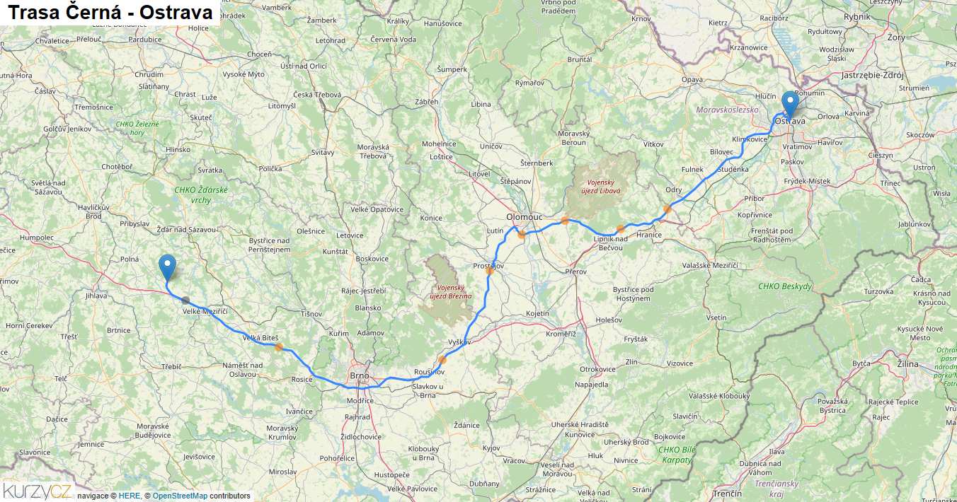 Černá-Ostrava, mapa trasy
