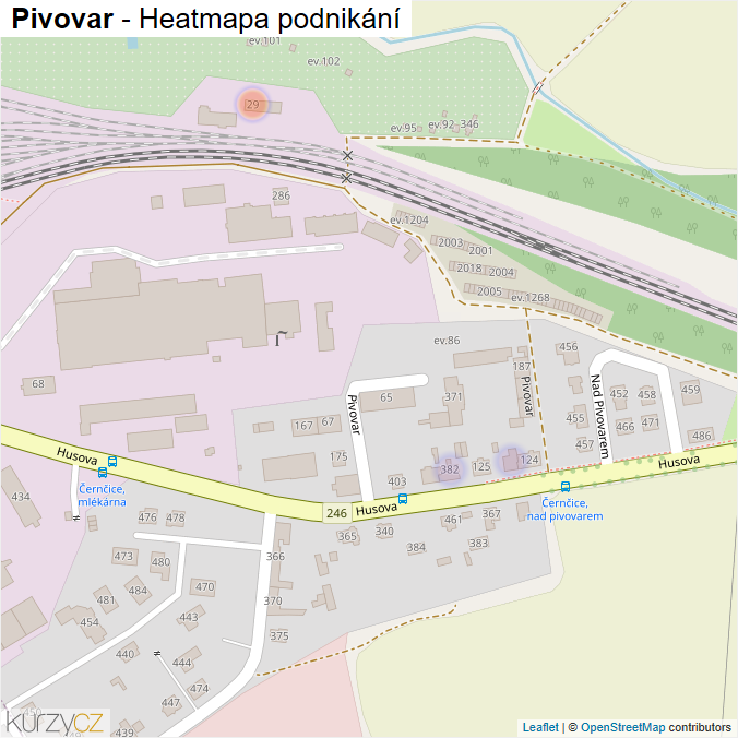 Mapa Pivovar - Firmy v ulici.