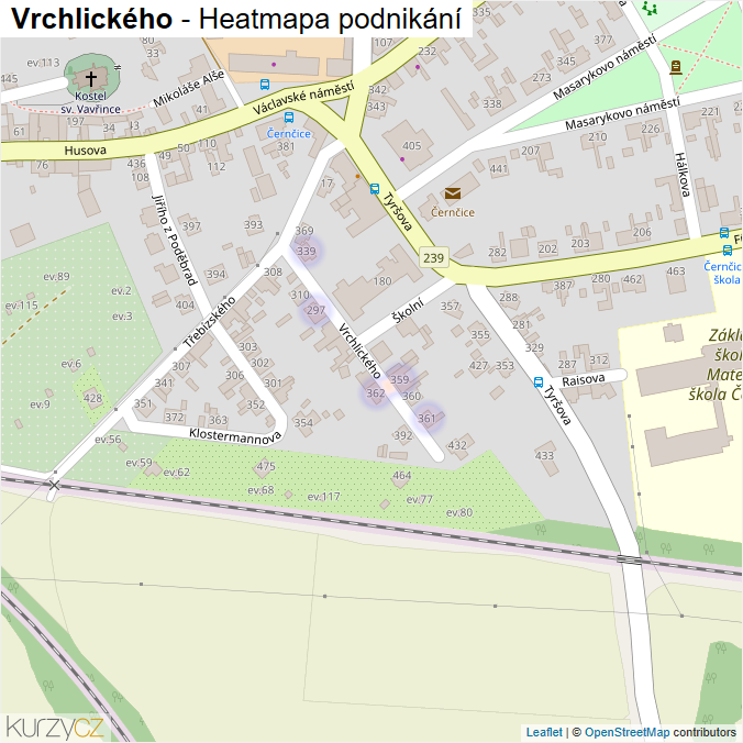 Mapa Vrchlického - Firmy v ulici.