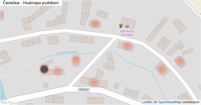 Černčice - mapa podnikání