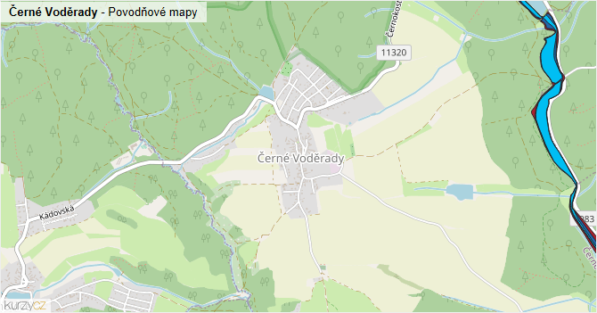 Černé Voděrady - záplavové mapy stoleté vody