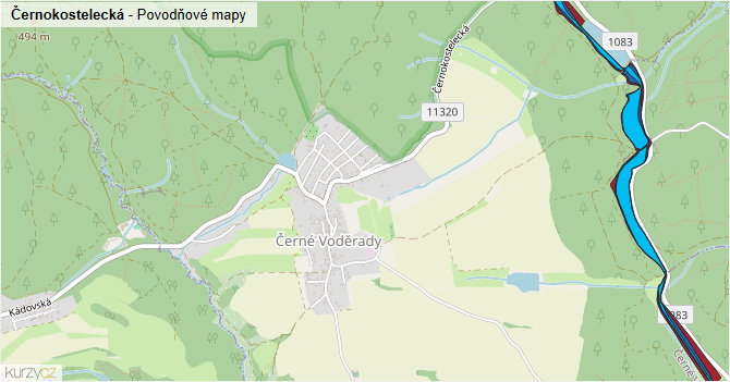 Černokostelecká - záplavové mapy stoleté vody