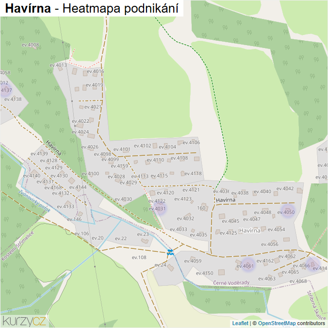 Mapa Havírna - Firmy v ulici.