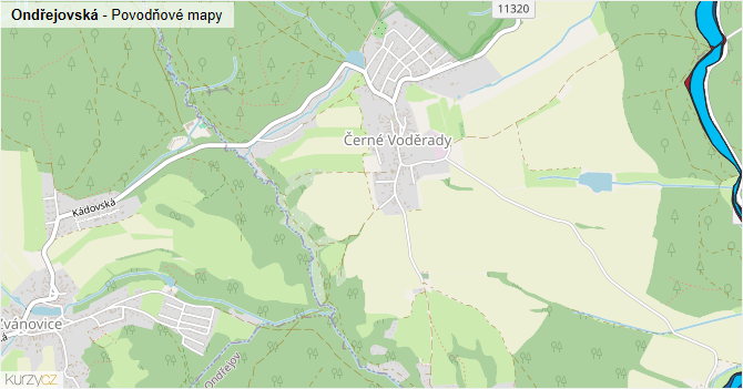 Ondřejovská - záplavové mapy stoleté vody
