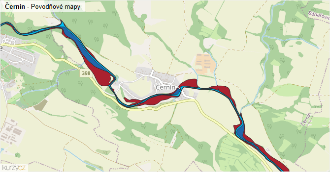Černín - záplavové mapy stoleté vody