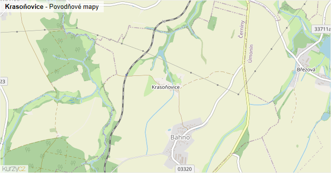 Krasoňovice - záplavové mapy stoleté vody