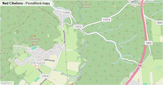 Nad Cihelnou - záplavové mapy stoleté vody