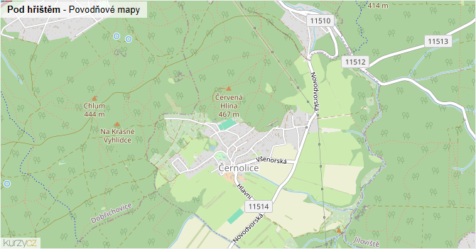 Pod hřištěm - záplavové mapy stoleté vody