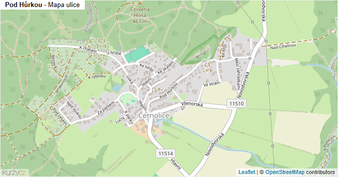 Pod Hůrkou - mapa ulice