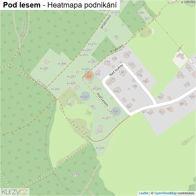 Mapa Pod lesem - Firmy v ulici.