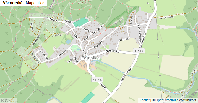 Všenorská - mapa ulice