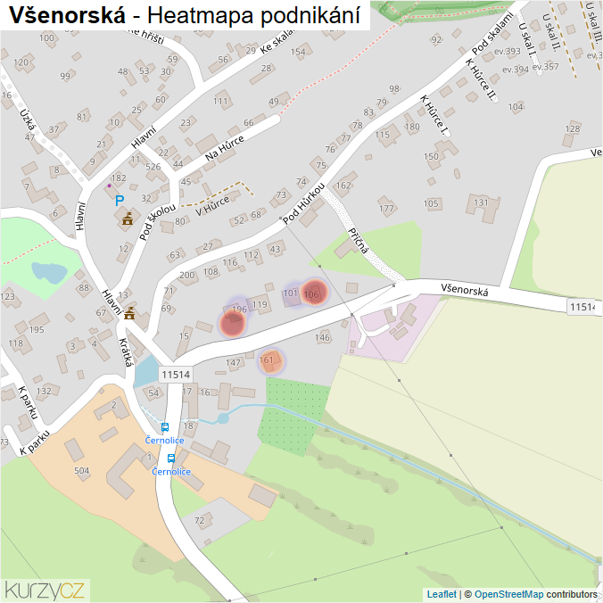 Mapa Všenorská - Firmy v ulici.