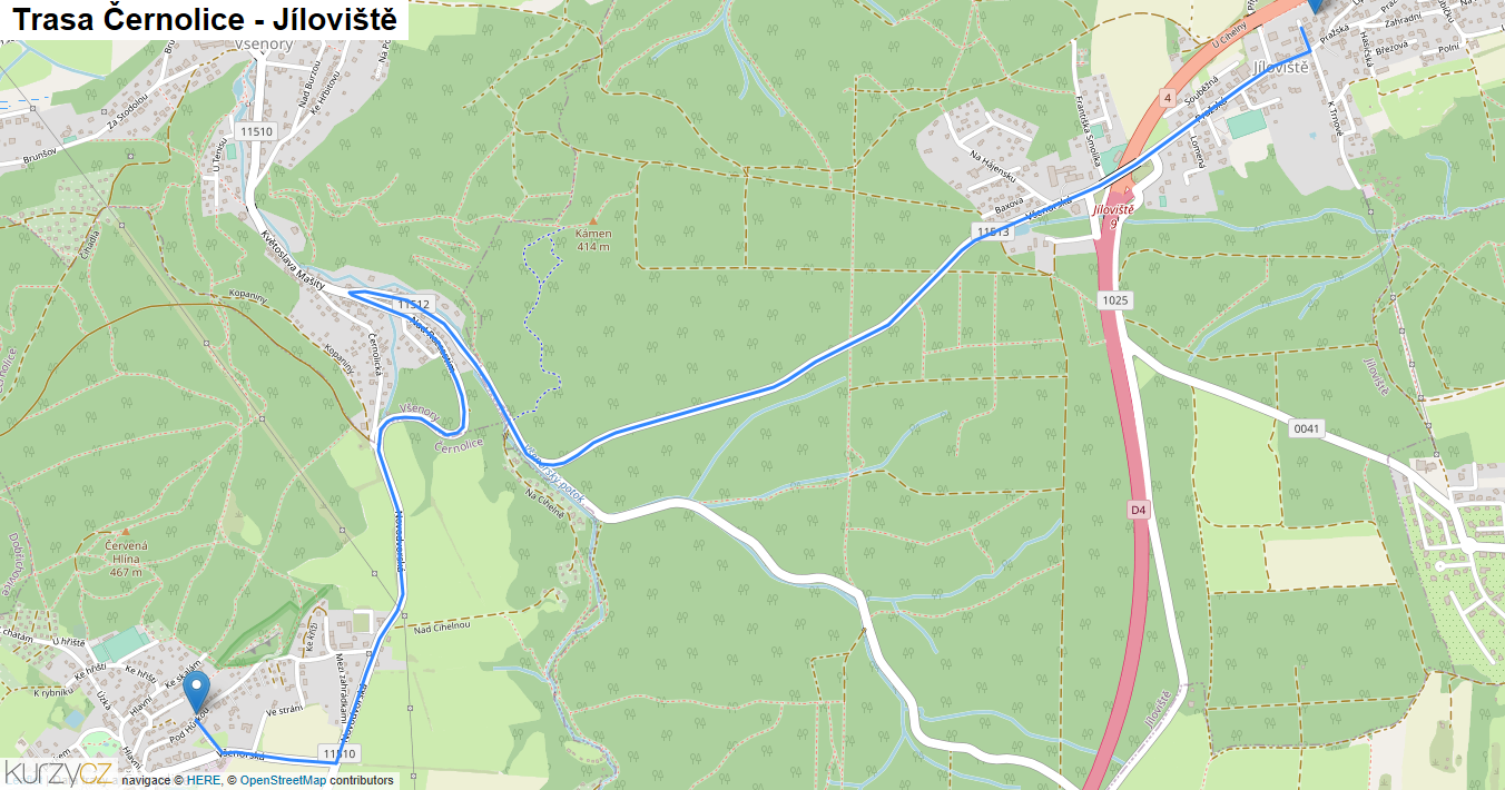 Černolice-Jíloviště, mapa trasy