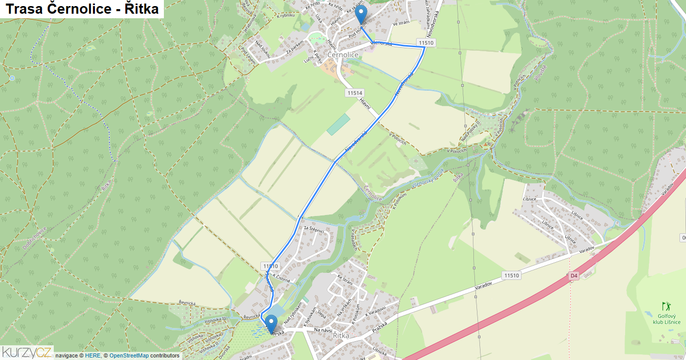 Černolice-Řitka, mapa trasy