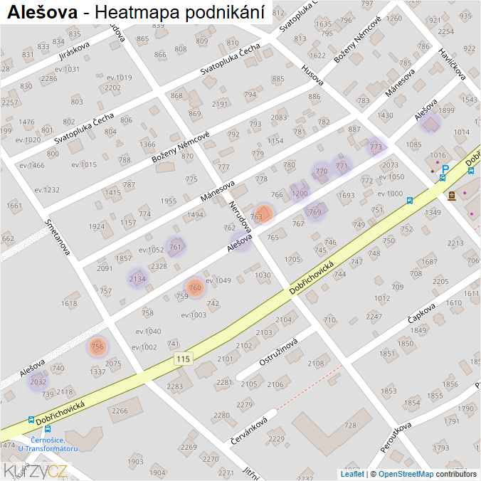 Mapa Alešova - Firmy v ulici.