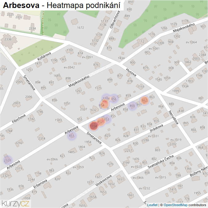 Mapa Arbesova - Firmy v ulici.