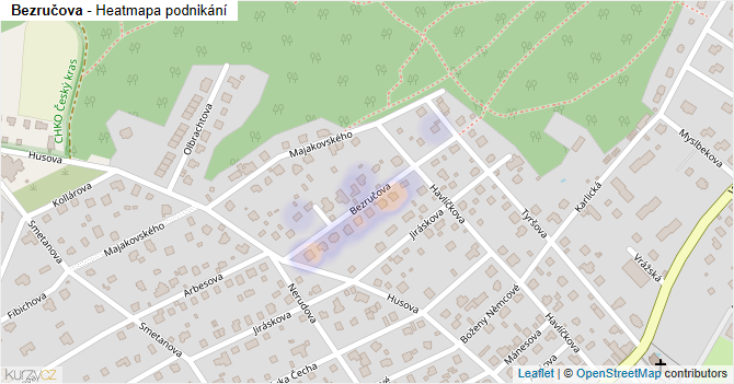 Bezručova - mapa podnikání