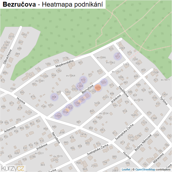 Mapa Bezručova - Firmy v ulici.