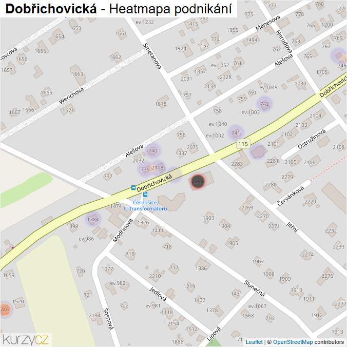 Mapa Dobřichovická - Firmy v ulici.