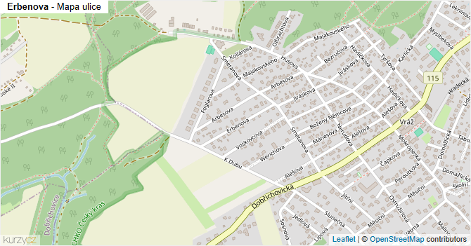 Erbenova - mapa ulice